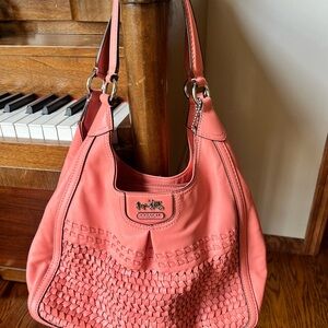 Coach Coral Woven Leather Tote Shoulder Bag
